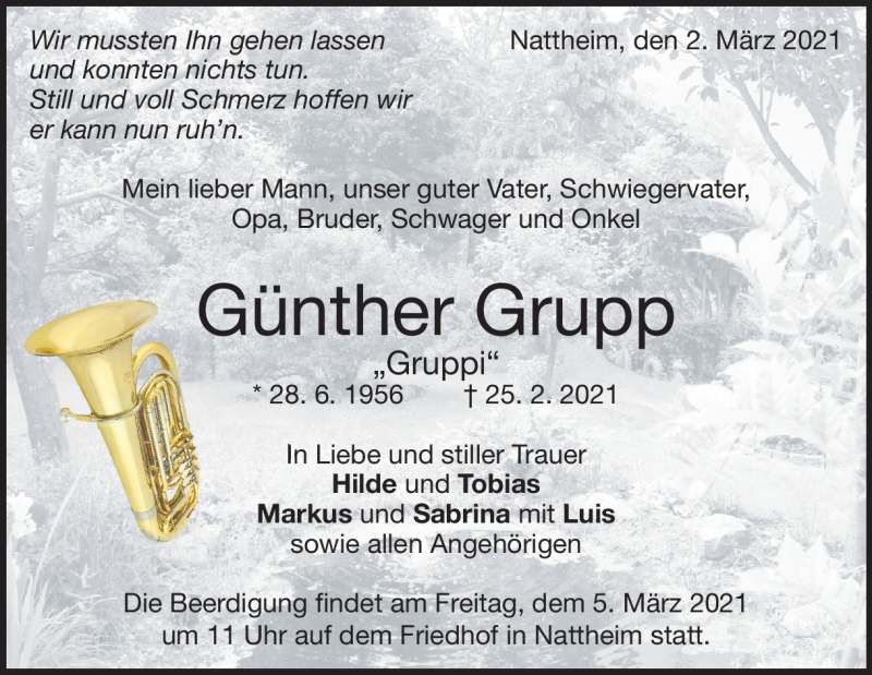  Traueranzeige für Günther Grupp vom 02.03.2021 aus Heidenheimer Zeitung