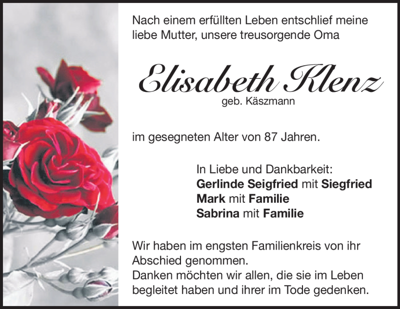  Traueranzeige für Elisabeth Klenz vom 20.03.2021 aus Heidenheimer Zeitung
