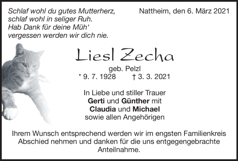  Traueranzeige für Liesl Zecha vom 06.03.2021 aus Heidenheimer Zeitung