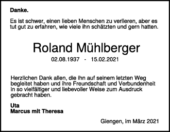 Traueranzeige von Roland Mühlberger von Heidenheimer Zeitung