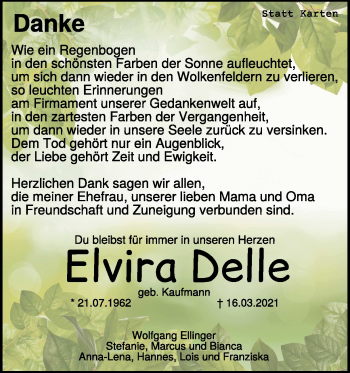Traueranzeige von Elvira Delle von Heidenheimer Zeitung