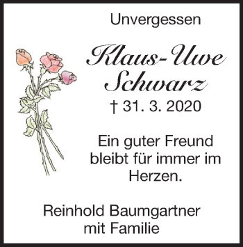 Traueranzeige von Klaus Uwe Schwarz von Heidenheimer Zeitung