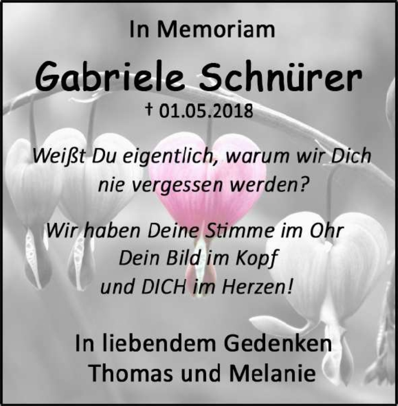  Traueranzeige für Gabriele Schnürer vom 30.04.2021 aus Heidenheimer Zeitung