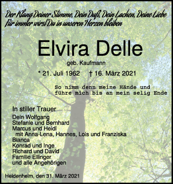 Traueranzeige von Elvira Delle von Heidenheimer Zeitung