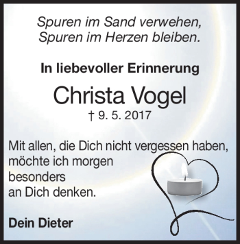 Traueranzeige von Christa  Vogel von Heidenheimer Zeitung