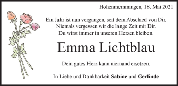 Traueranzeige von Emma Lichtblau von Heidenheimer Zeitung