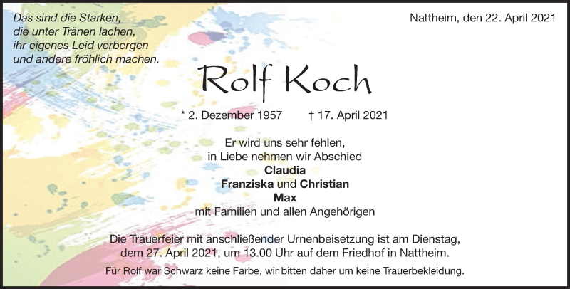  Traueranzeige für Rolf Koch vom 03.05.2021 aus 