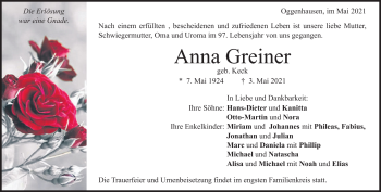 Traueranzeige von Anna Greiner von Heidenheimer Zeitung