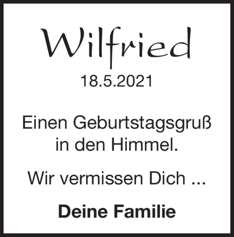  Traueranzeige für Wilfried Schürle vom 18.05.2021 aus Heidenheimer Zeitung