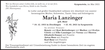 Traueranzeige von Maria Lanzinger von Heidenheimer Zeitung