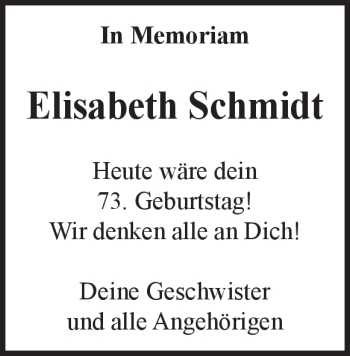 Traueranzeige von Elisabeth Schmidt von Heidenheimer Zeitung