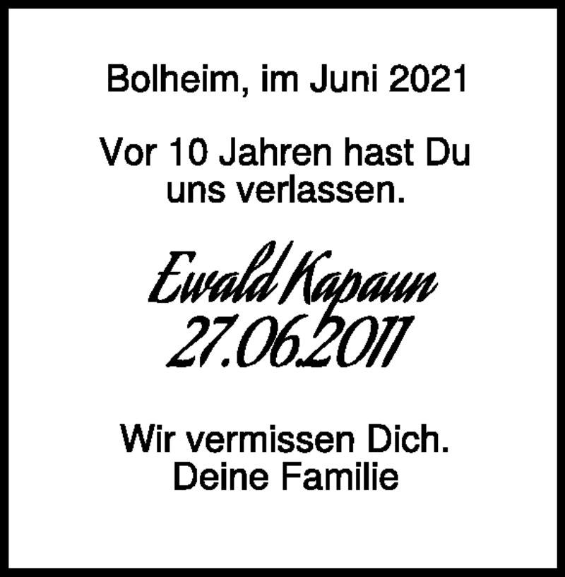  Traueranzeige für Ewald Kapaun vom 26.06.2021 aus Heidenheimer Zeitung