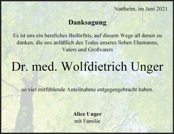 Traueranzeige von Wolfdietrich Unger von Heidenheimer Zeitung