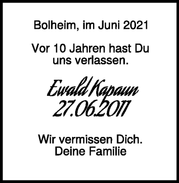 Traueranzeige von Ewald Kapaun von Heidenheimer Zeitung