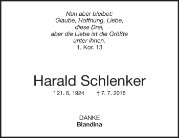 Traueranzeige von Harald Schlenker 