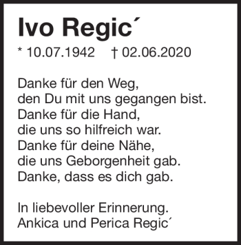 Traueranzeige von Ivo Regic von Heidenheimer Zeitung
