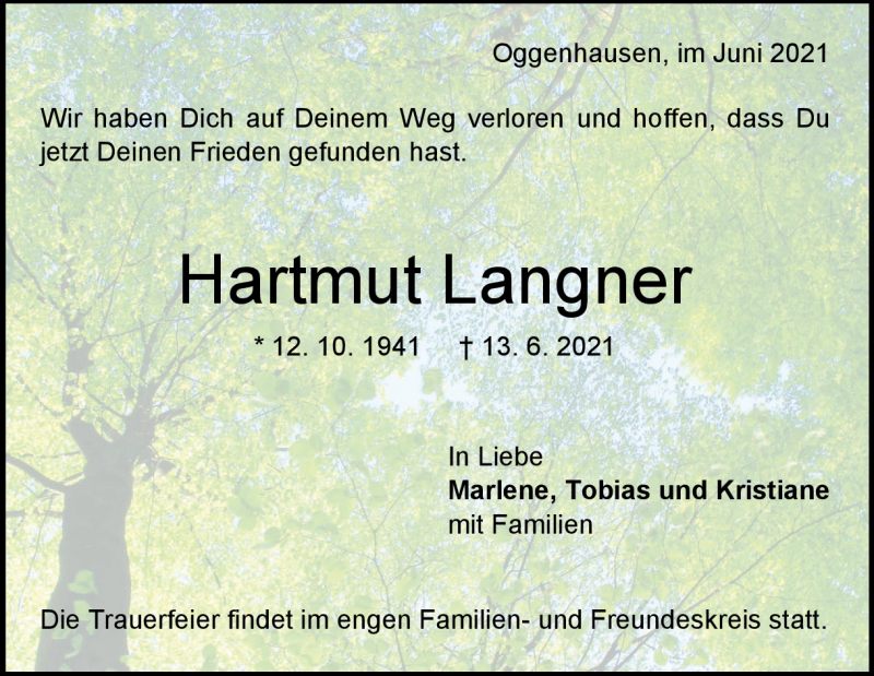  Traueranzeige für Hartmut Langner vom 22.06.2021 aus Heidenheimer Zeitung