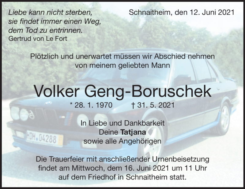 Traueranzeige für Volker Geng-Boruschek vom 12.06.2021 aus Heidenheimer Zeitung