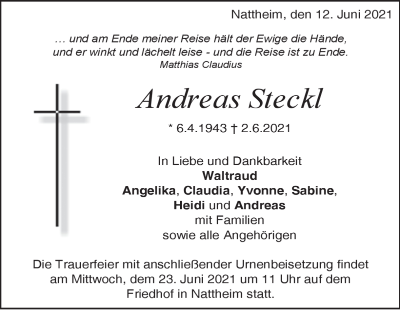  Traueranzeige für Andreas Steckl vom 12.06.2021 aus Heidenheimer Zeitung