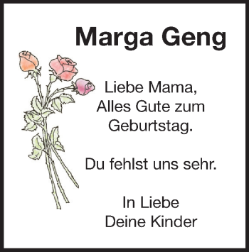 Traueranzeige von Marga Geng von Heidenheimer Zeitung