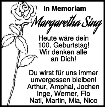 Traueranzeige von Margaretha sing  von Heidenheimer Zeitung
