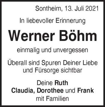 Traueranzeige von Werner Böhm von Heidenheimer Zeitung