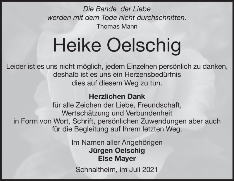  Traueranzeige für Heike Oelschig vom 17.07.2021 aus Heidenheimer Zeitung