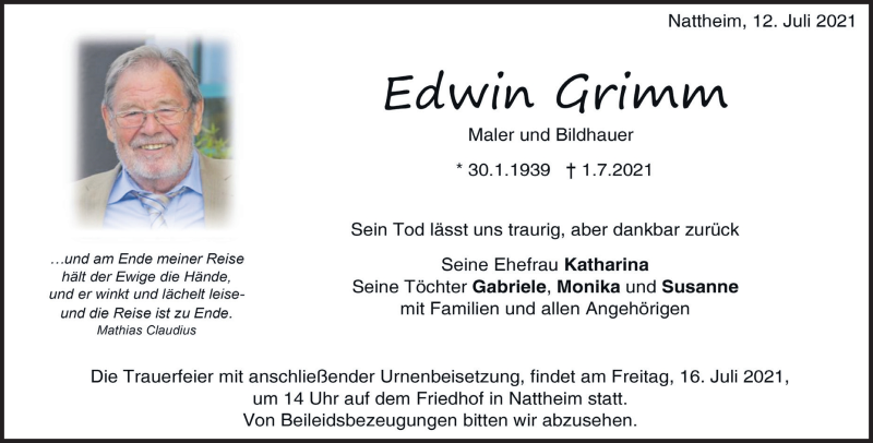  Traueranzeige für Edwin Grimm vom 12.07.2021 aus Heidenheimer Zeitung