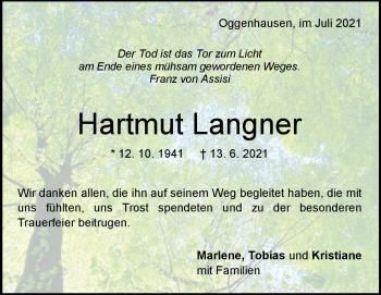 Traueranzeige von Hartmut Langner von Heidenheimer Zeitung