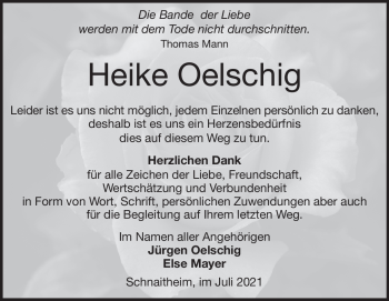Traueranzeige von Heike Oelschig von Heidenheimer Zeitung