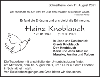 Traueranzeige von Heinz Knoblauch von Heidenheimer Zeitung