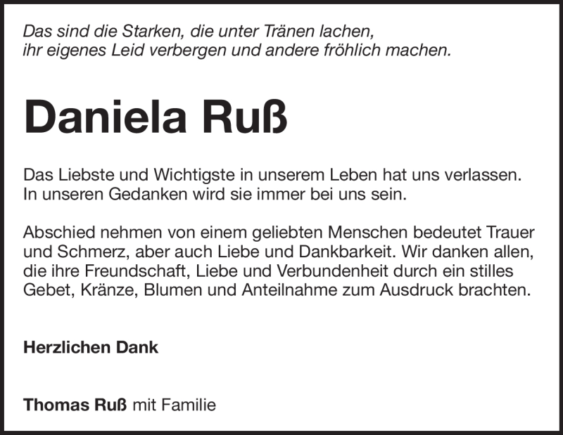  Traueranzeige für Daniela Ruß vom 10.08.2021 aus Heidenheimer Zeitung