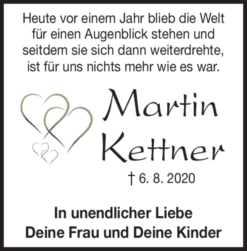  Traueranzeige für Martin Kettner vom 06.08.2021 aus Heidenheimer Zeitung