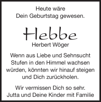 Traueranzeige von Herbert Wöger von Heidenheimer Zeitung