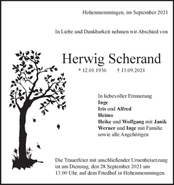 Traueranzeige von Herwig Scherand von Heidenheimer Zeitung