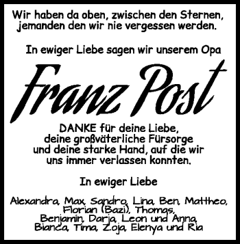 Traueranzeige von Franz Post von Heidenheimer Zeitung