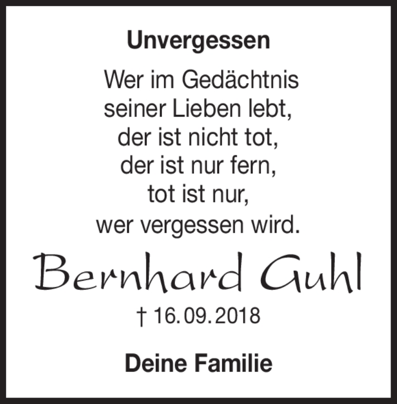  Traueranzeige für Bernhard Guhl vom 16.09.2021 aus Heidenheimer Zeitung