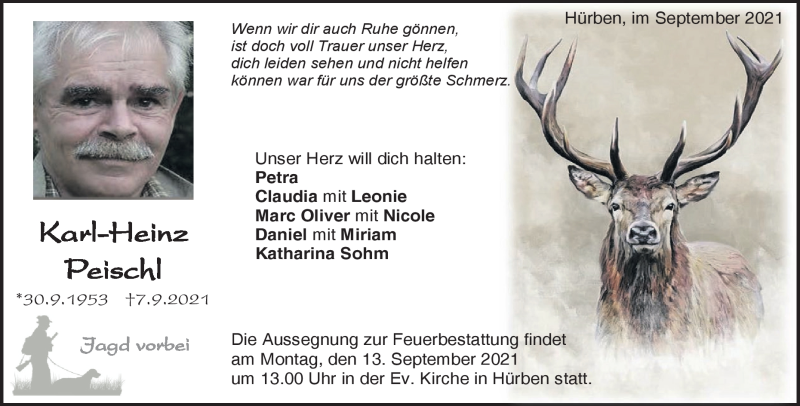  Traueranzeige für Karl-Heinz Peischl vom 09.09.2021 aus Heidenheimer Zeitung