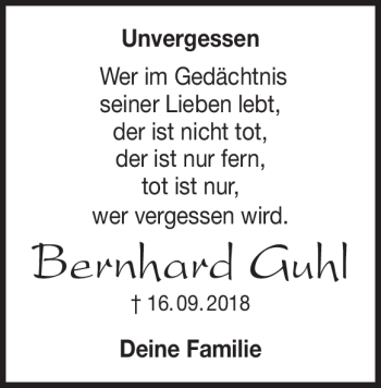 Traueranzeige von Bernhard Guhl von Heidenheimer Zeitung