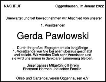 Traueranzeige von Gerda Pawlowski von Heidenheimer Zeitung