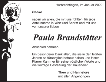 Traueranzeige von Paula Brandstätter von Heidenheimer Zeitung