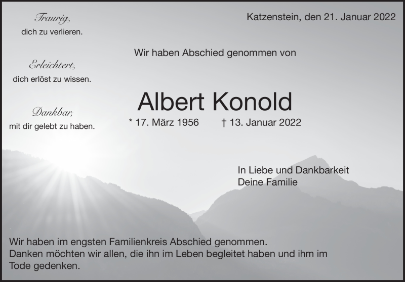  Traueranzeige für Albert Konold vom 21.01.2022 aus Heidenheimer Zeitung