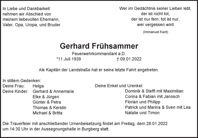  Traueranzeige für Gerhard Frühsammer vom 25.01.2022 aus Heidenheimer Zeitung