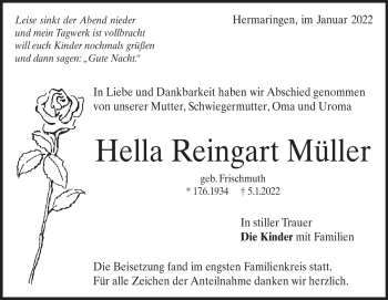 Traueranzeige von Hella Reingart Müller von Heidenheimer Zeitung