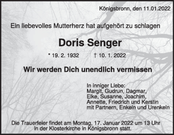 Anzeige Doris Senger
