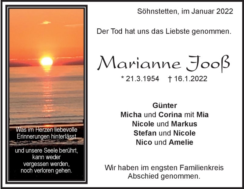  Traueranzeige für Marianne Jooßq vom 22.01.2022 aus Heidenheimer Zeitung