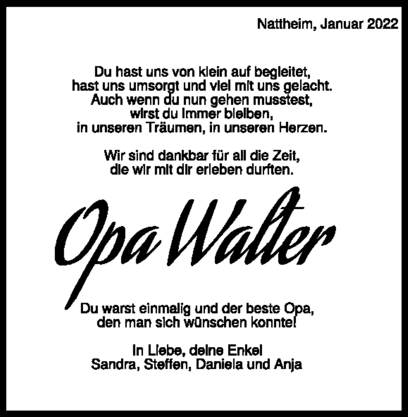  Traueranzeige für Walter Illenberger vom 18.01.2022 aus Heidenheimer Zeitung
