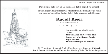 Traueranzeige von Rudolf Reich von Heidenheimer Zeitung