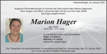 Traueranzeige von Marion Hager von Heidenheimer Zeitung