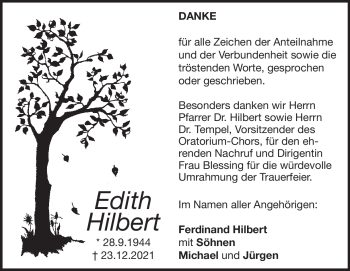 Traueranzeige von Edith Hilbert von Heidenheimer Zeitung